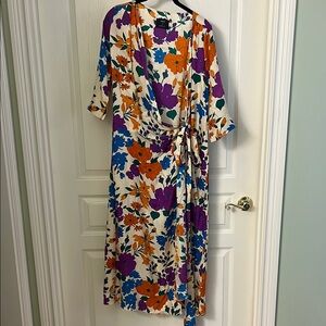 Barneys New York Orange and Blue Wrap Midi Dress